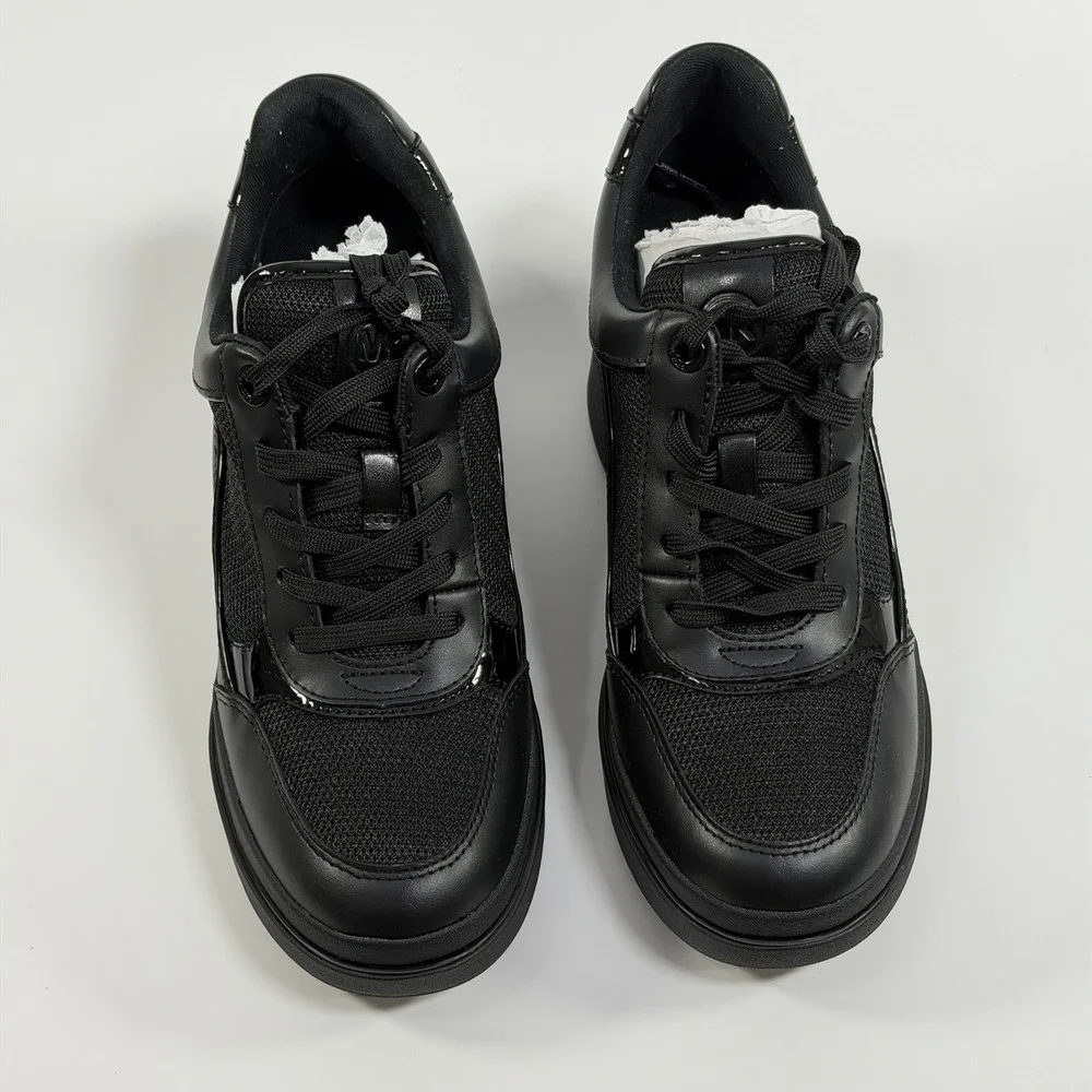 Michael Kors Size-7.5M Womens Emmy Wedge Trainer Leather and Mesh Black